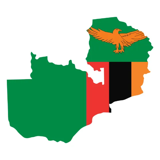 Map of Zambia with the national flag
