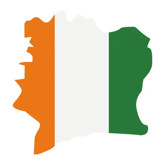 Map of Côte d'Ivoire with the national flag