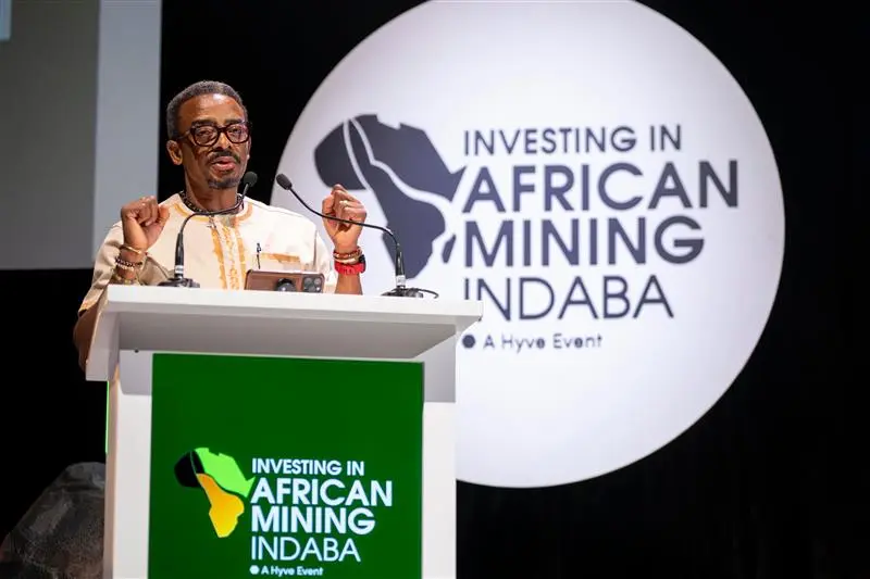 Speaker presenting on investment skills at Mining Indaba