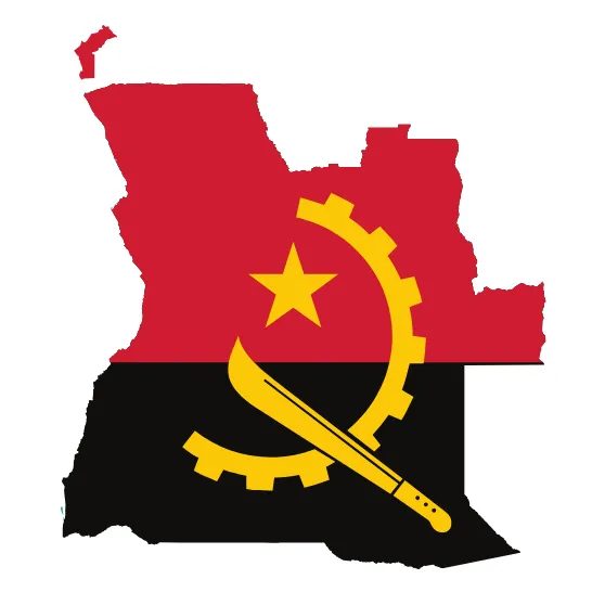 Map of Angola with the national flag